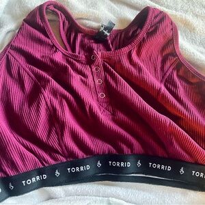 Torrid Women's Burgundy Ribbed Racerback Henley Bra Size 4 (26/28 4x)